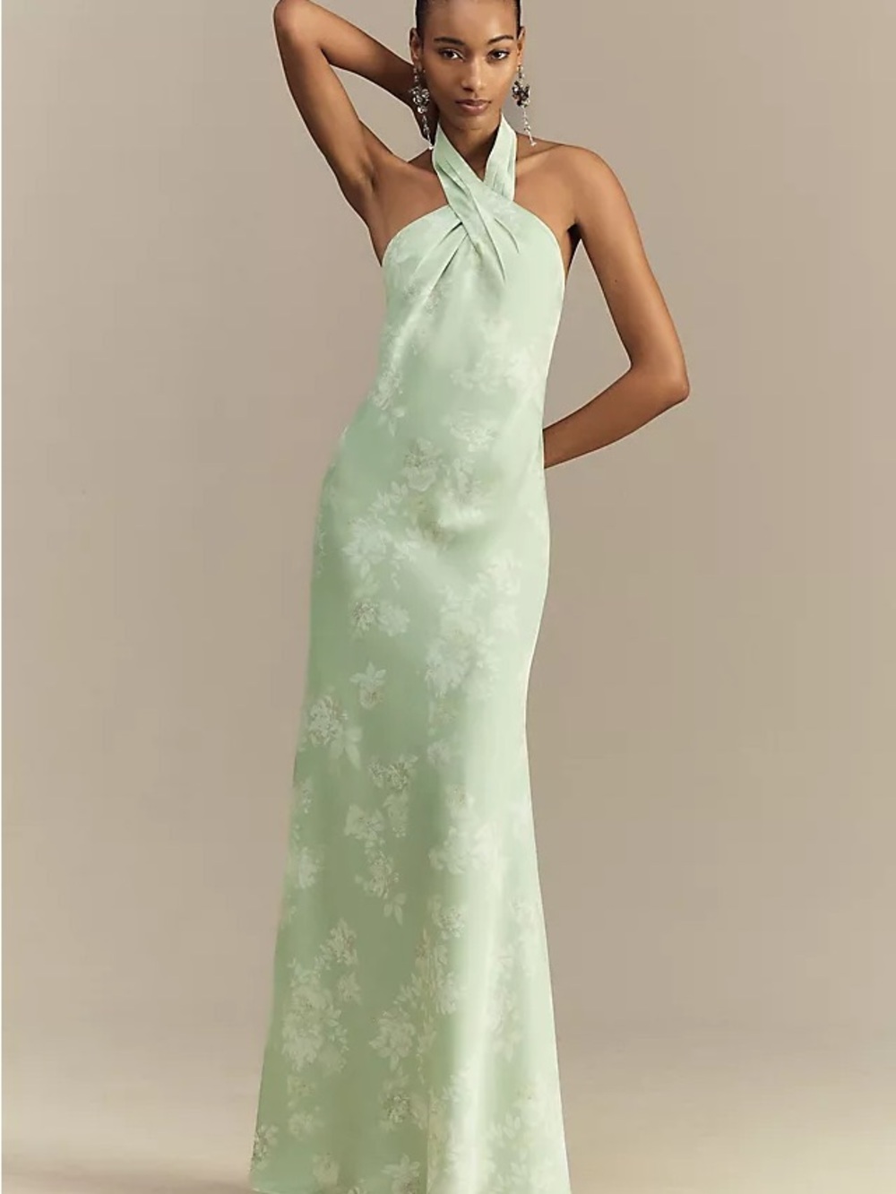 BHLDN Ruby Twist Halter Satin Gown size 10